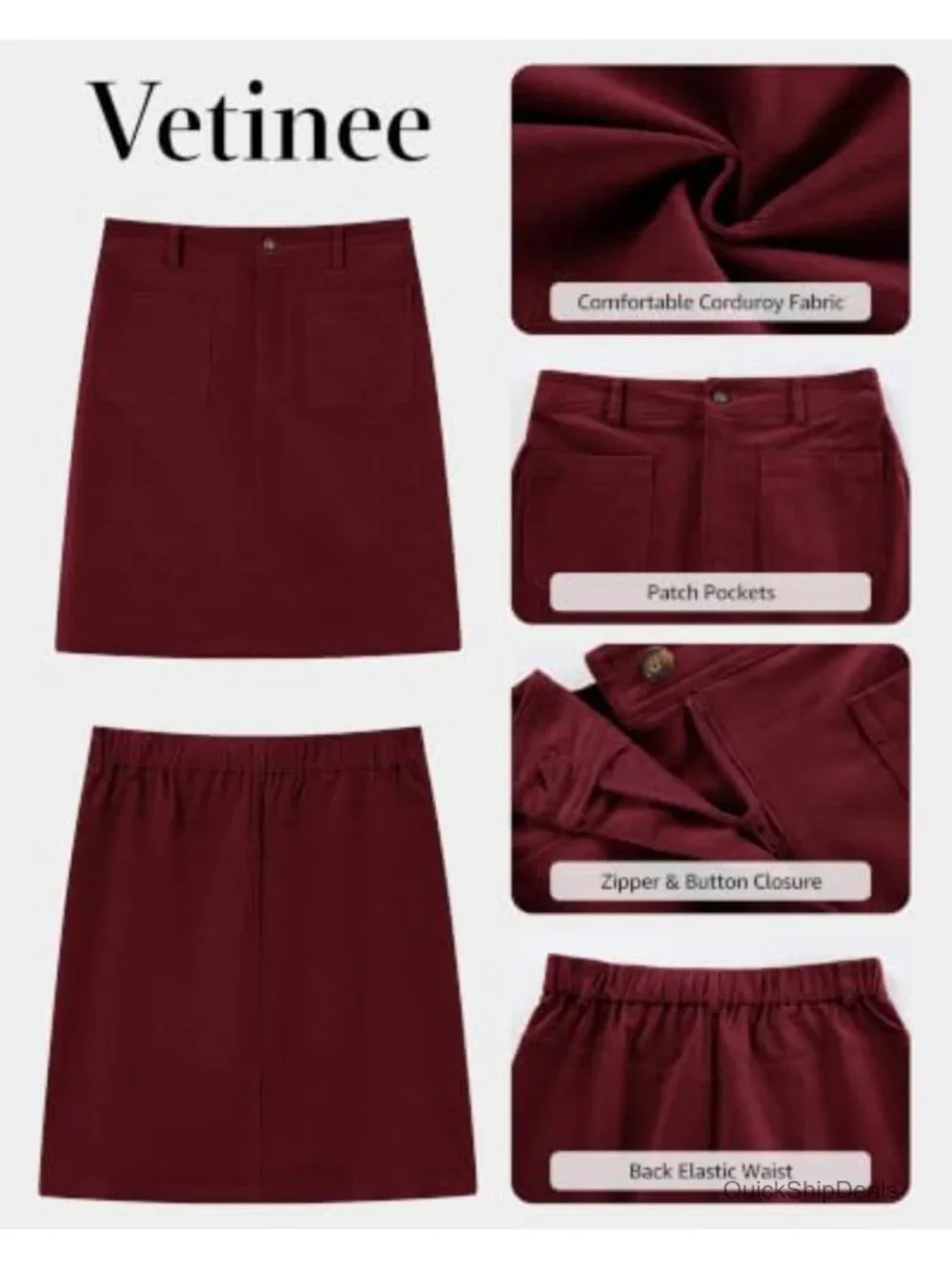 Women's Corduroy A-Line Skirt High Waisted with Pockets
